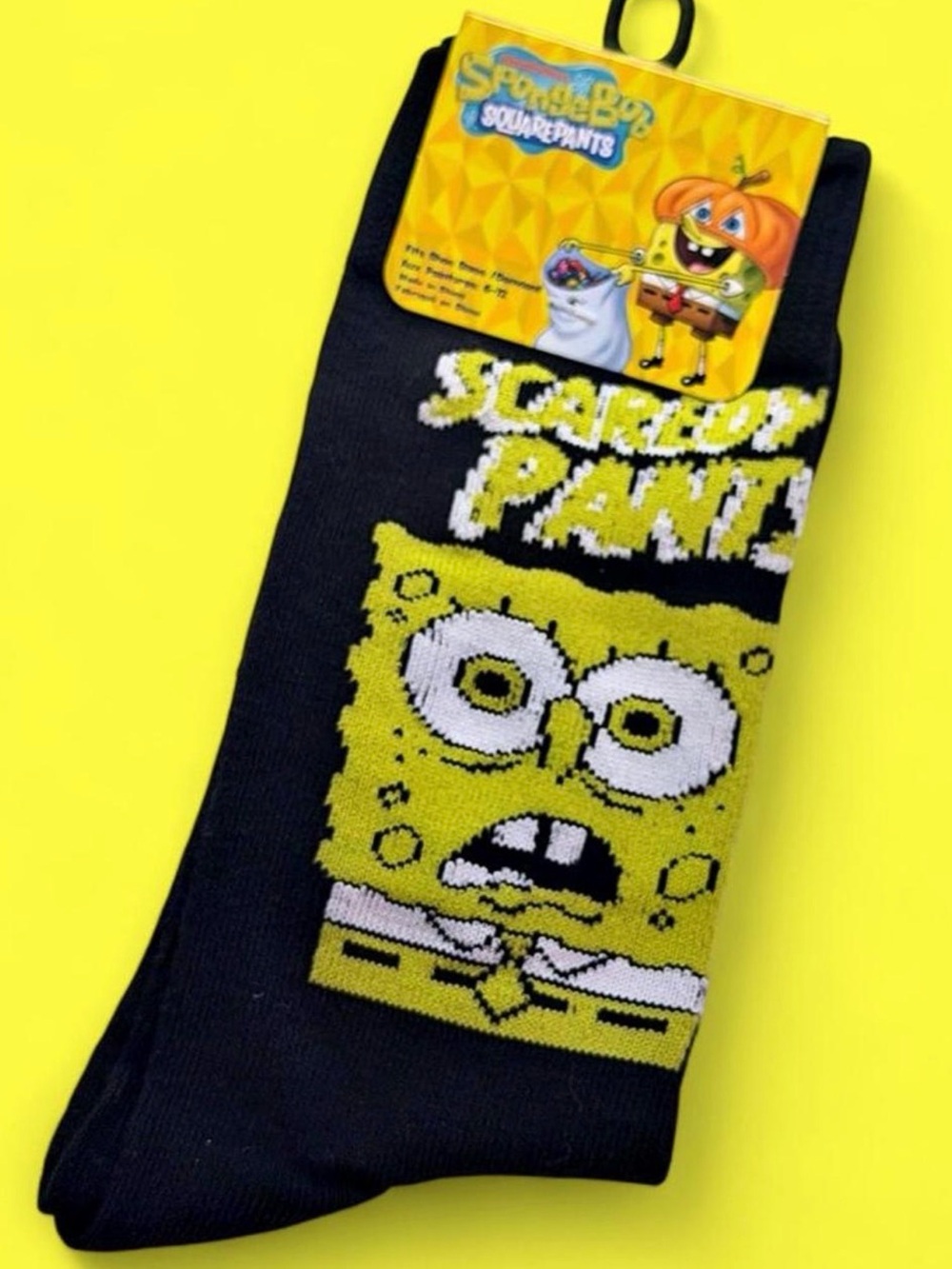 SpongeBob Scaredy Pants Men's Crew Socks - Black & Yellow
